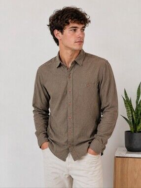 Saks Fifth Avenue Men's Modal Olive-Taupe Long-Sleeve Button-Down Shirt